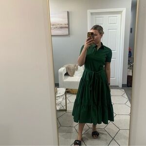 Talbot Runhof Dress Tiered Shirtdress Midi in Green